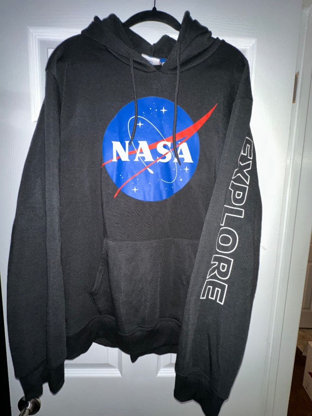 NASA Black Hoodie Logo Graphic Pullover Sweatshirt Size XL Unisex